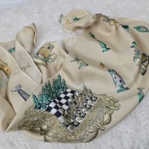 Vintage May D&F Silk Scarf with Chess Theme